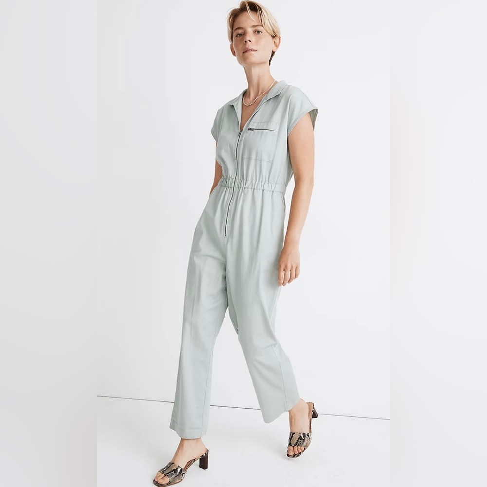 Madewell Mint Green Sage Green Short-Sleeve Zip-Pocket Coverall Jumpsuit